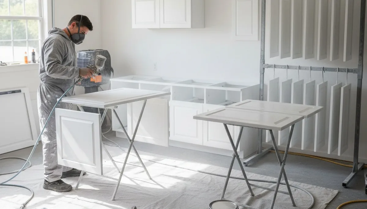 Professional cabinet painting process creating smooth, durable kitchen finishes in Baltimore, MD