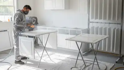 Professional cabinet painting process creating smooth, durable kitchen finishes in Baltimore, MD