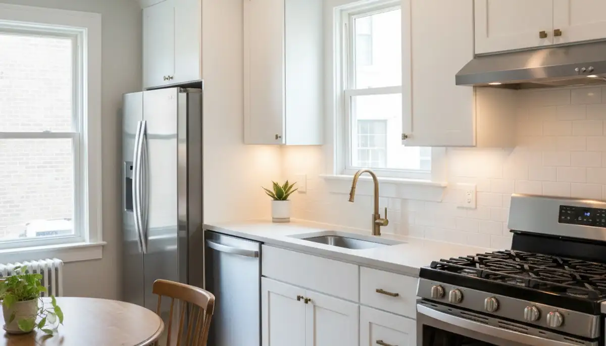 Refinished kitchen cabinets with smooth modern finish by house painters in Baltimore, MD