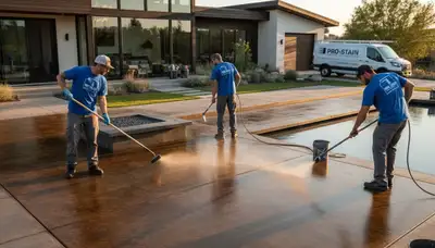 Professional concrete staining on residential patio in Baltimore, MD by local house painting experts