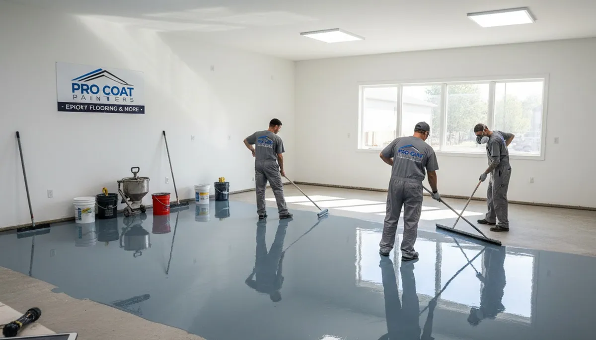 Professional epoxy floor coating in a Baltimore, MD garage by local painting experts