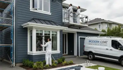 Professional exterior house painters working on a Baltimore MD home with durable weatherproof paint