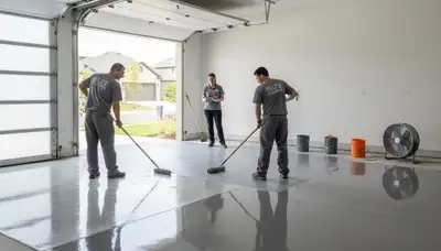 Professional garage floor epoxy coating in Baltimore MD by expert painters for durable, glossy finish