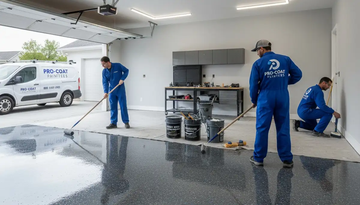 Professional garage floor epoxy coating by house painters in Baltimore, MD