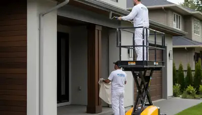 Professional gutter painting on a Baltimore, MD home by expert house painters enhancing curb appeal