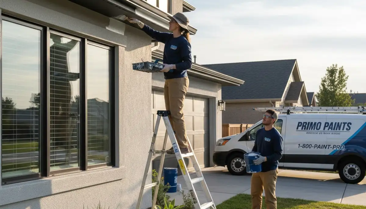 Professional gutter painting on Baltimore, MD home by local house painters enhancing curb appeal