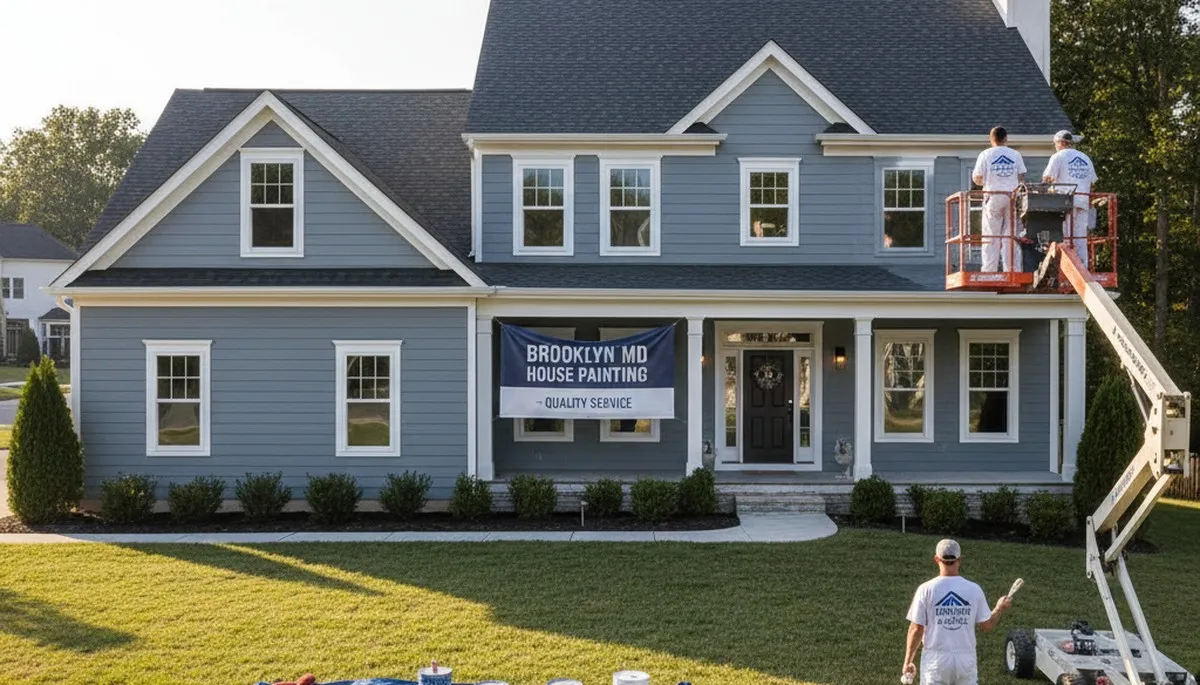 Professional house painters working on residential exterior in Baltimore, MD