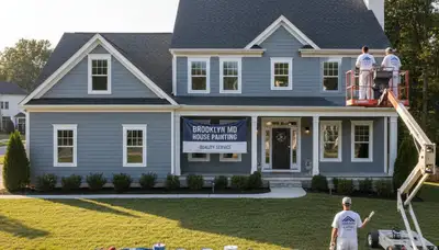 Professional house painters working on residential exterior in Baltimore, MD