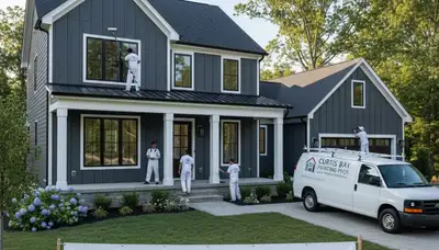 Professional house painters working on residential exterior in Baltimore, MD