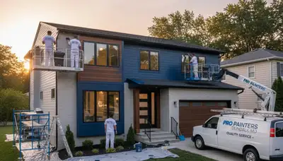 Professional house painters working on exterior home in Baltimore MD