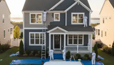Professional house painters working on exterior home in Baltimore MD