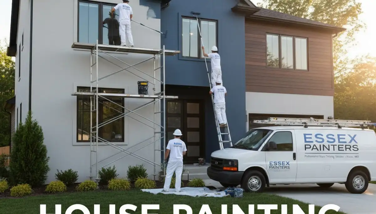 Professional house painters working on exterior home in Baltimore, MD