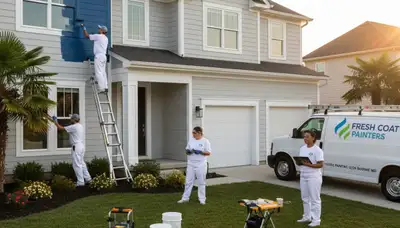 Professional house painters working on residential exterior in Baltimore, MD