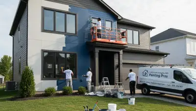 Professional house painters working on residential exterior in Baltimore, MD