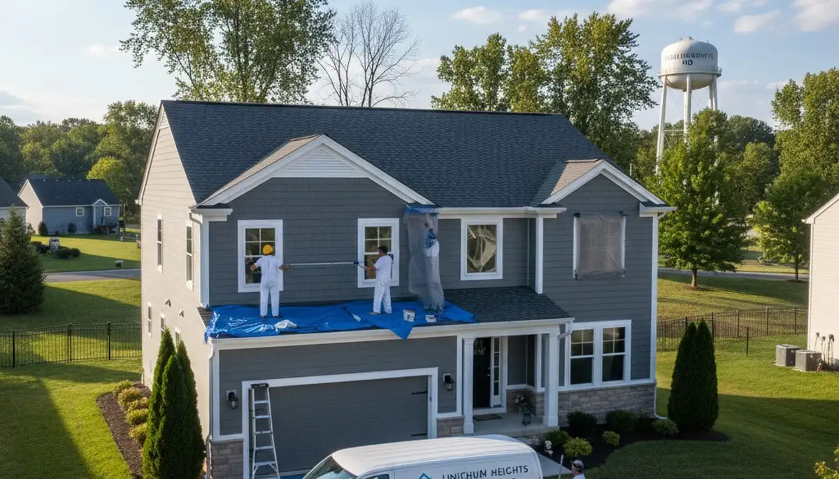 Professional house painters at work on residential exterior in Baltimore, MD