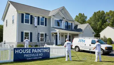 Professional house painters working on residential exterior in Baltimore MD