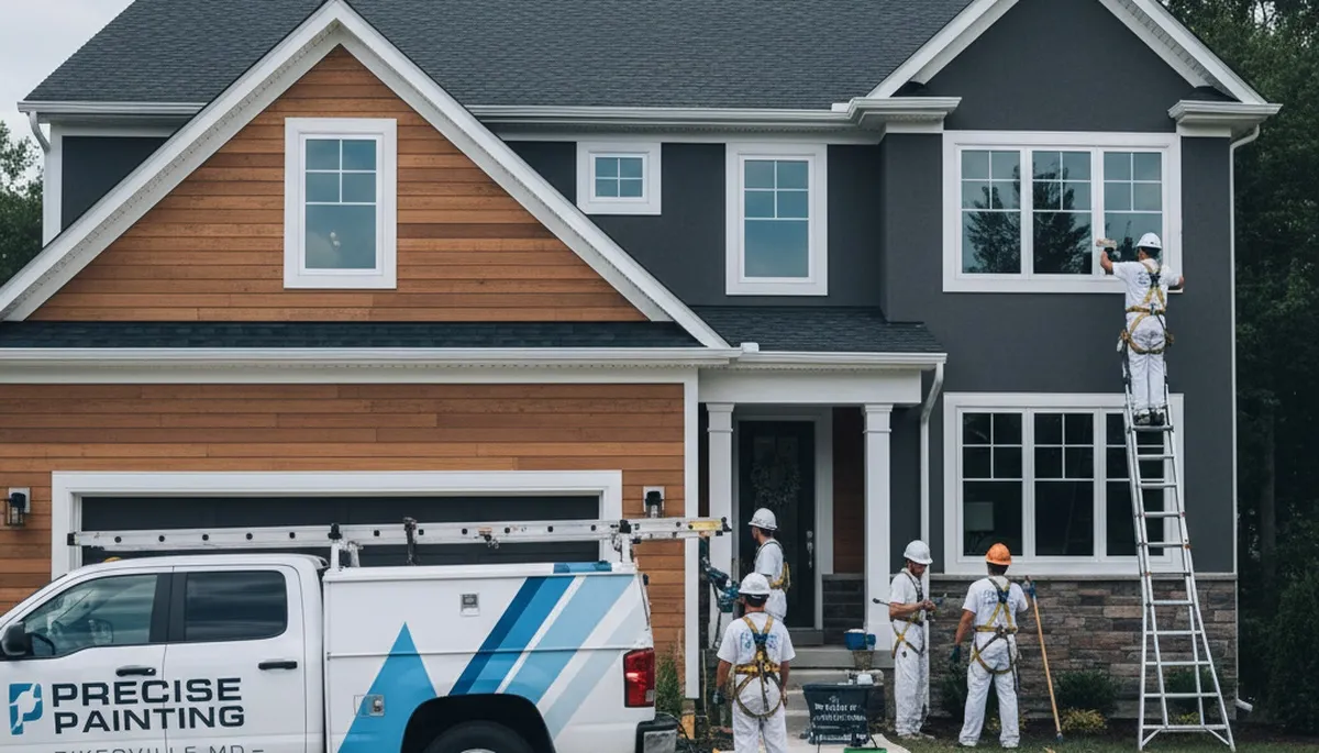 Professional house painters working on exterior home in Baltimore MD