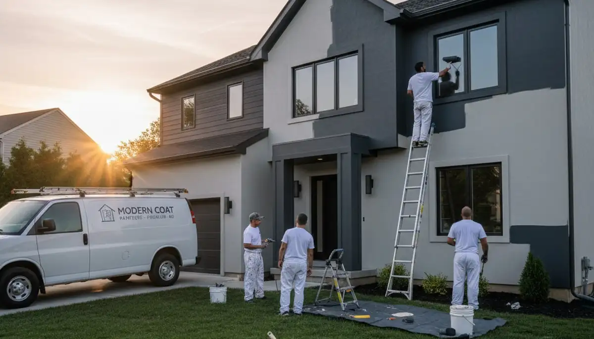 Professional house painters in Baltimore MD applying exterior paint to a residential home façade