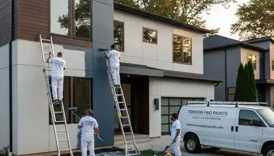 Professional house painters working on exterior home in Baltimore, MD