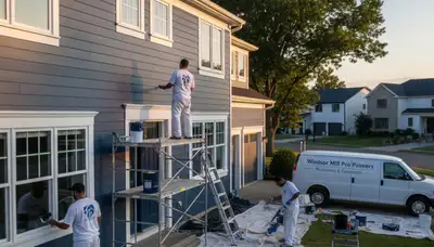 Professional house painters in Baltimore MD applying exterior paint to a residential home