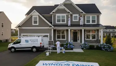 Professional house painters finishing exterior home in Baltimore MD