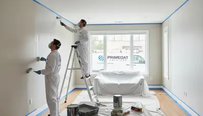 Professional interior house painters transforming a living room in Baltimore, MD with durable finishes