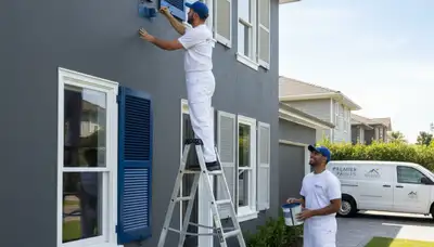 Professional shutter painting on a historic Baltimore, MD home with durable coastal finish
