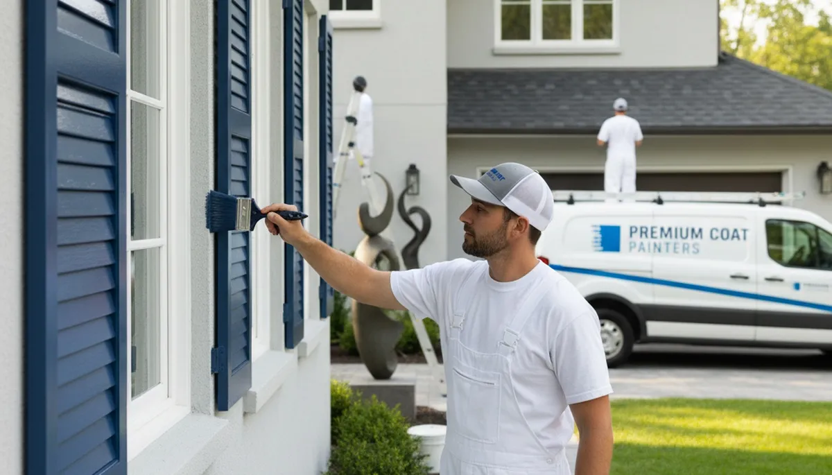 Professional shutter painting on historic Baltimore, MD home exterior by local house painters