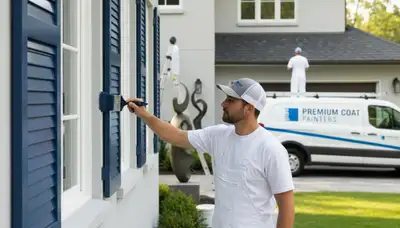 Professional shutter painting on historic Baltimore, MD home exterior by local house painters