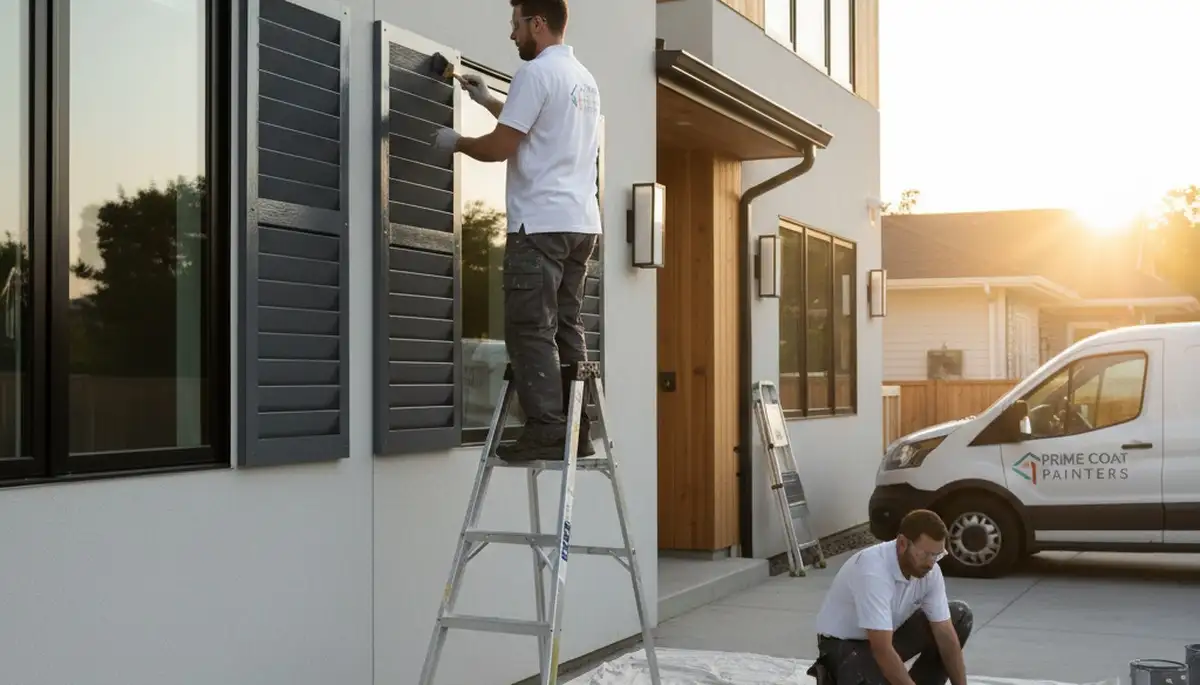 Professional shutter painting and refinishing on historic home exterior in Baltimore, MD