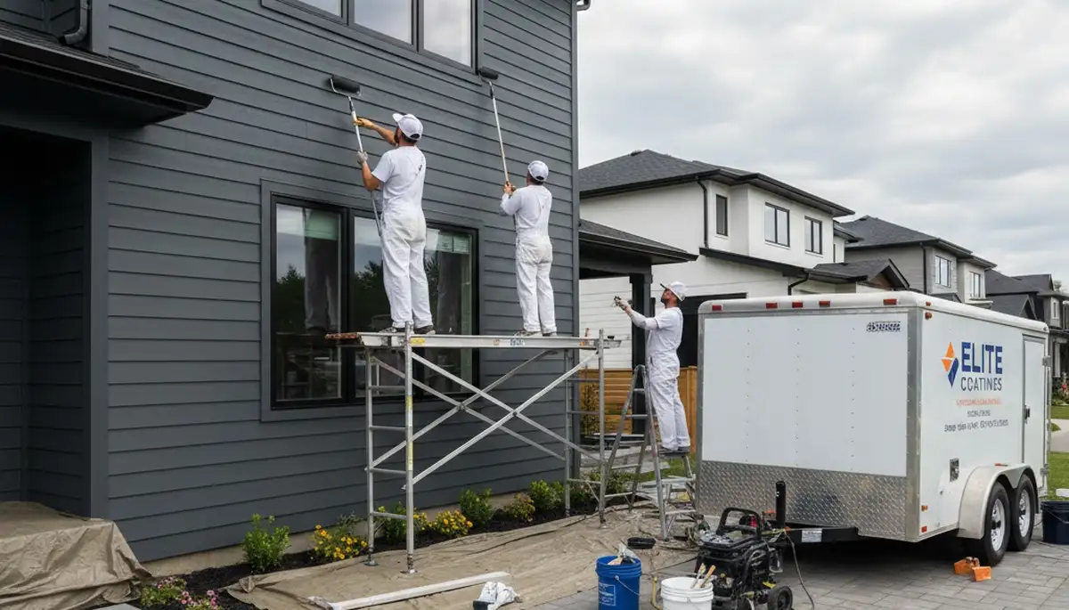 Professional siding painting on Baltimore, MD home exterior by local house painters