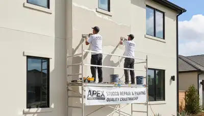 Professional stucco repair on home exterior in Baltimore, MD by expert house-painting contractors