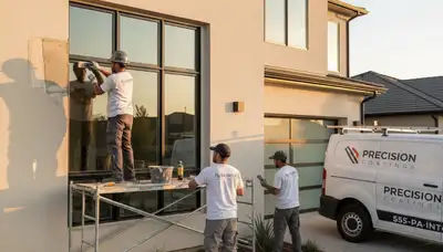 Professional stucco repair on Baltimore, MD home exterior by expert house painters restoring wall finish