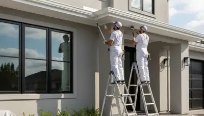 Baltimore MD painters applying trim and fascia paint for durable home exterior protection