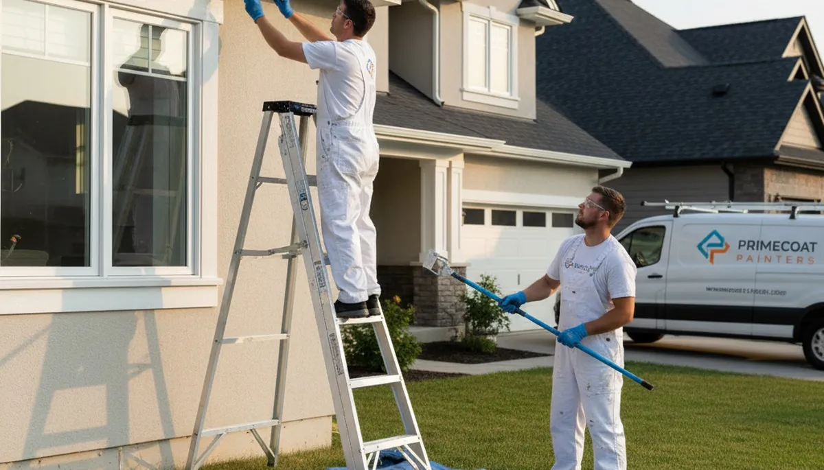 Professional trim and fascia painting on Baltimore MD home exterior by expert house painters