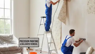 Professional wallpaper removal in Baltimore MD home by expert painters prepping walls for repainting